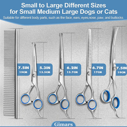 Titanium Coated Professional 6 in 1 4CR Stainless Steel Dog Grooming Scissors with Safety round Tip, Heavy Duty Pet Grooming Scissor for Dogs, Cats and Other Animals